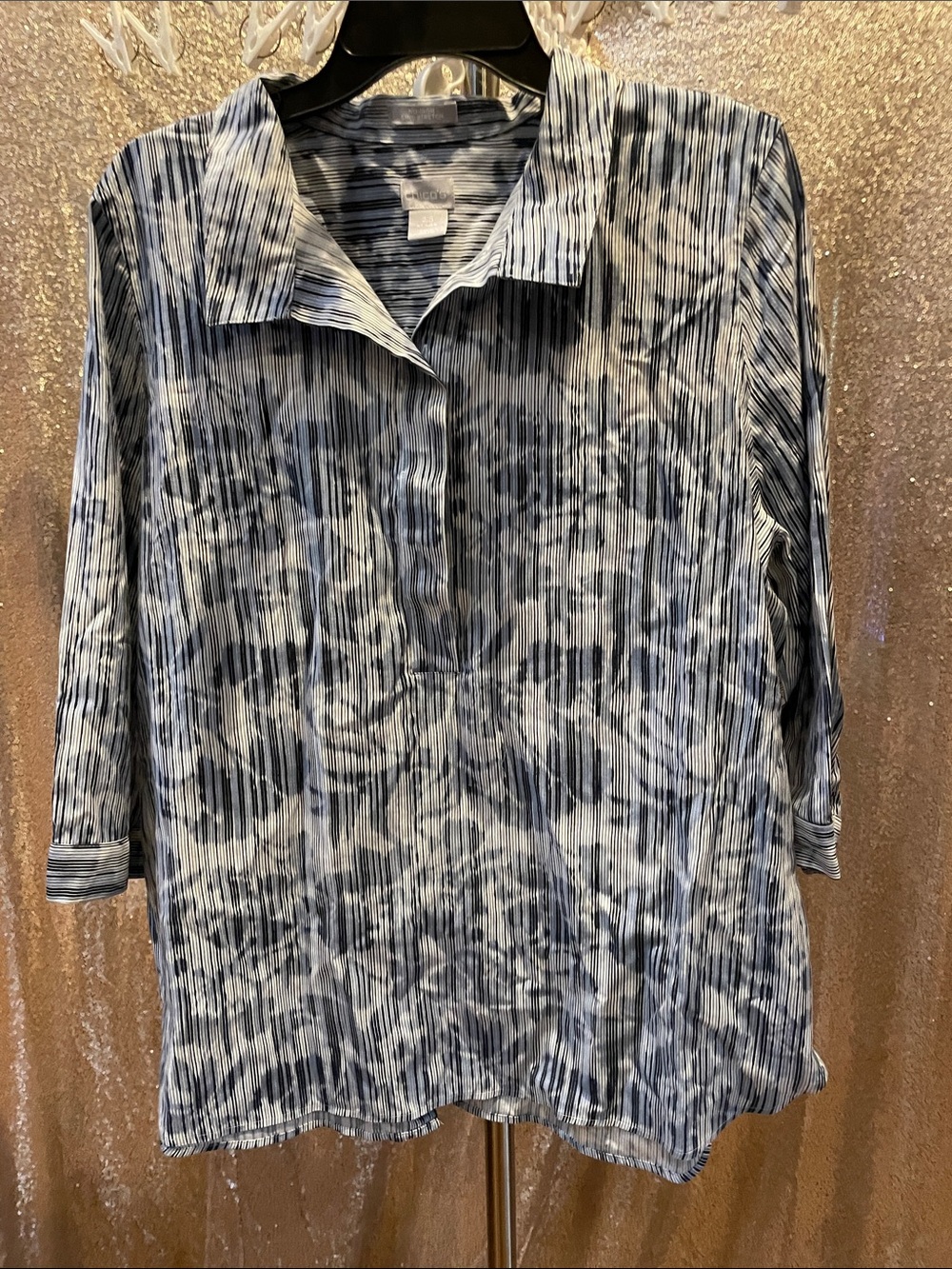 Chico's Striped Blue and Black Button-Up